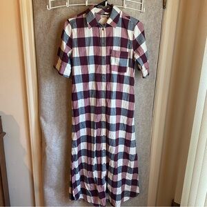 Faherty Legend Sweater Shirt Dress XS Twill Short Sleeve Button Front Plaid Red